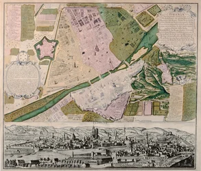 Karte von Florenz mit perspektivischer Ansicht, 1750